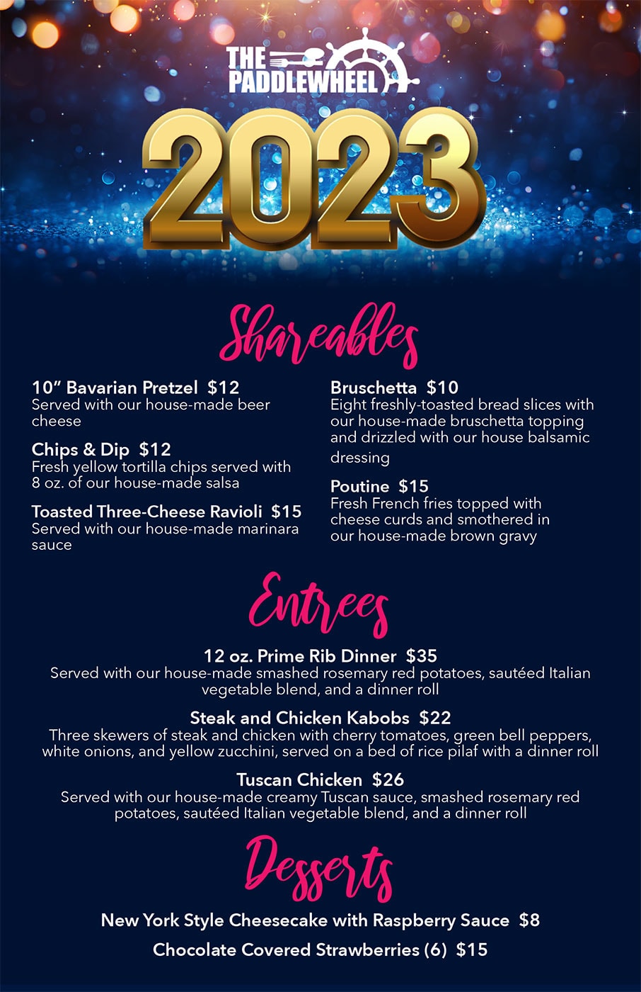 Shareables Menu NYE Party 2023